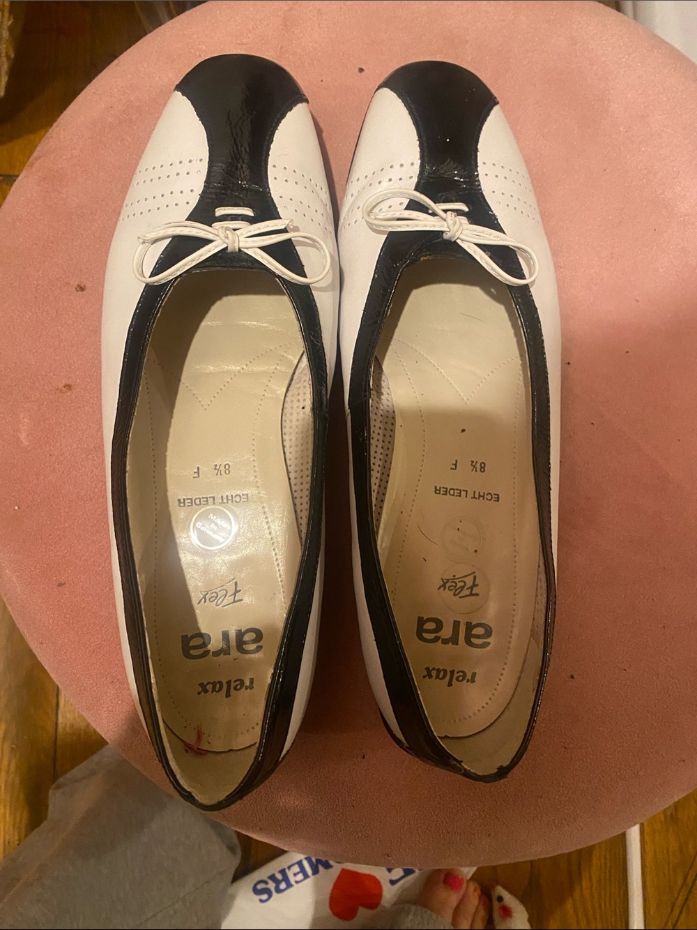 Ara Black and White Two-Tone Leather Ballet Flats